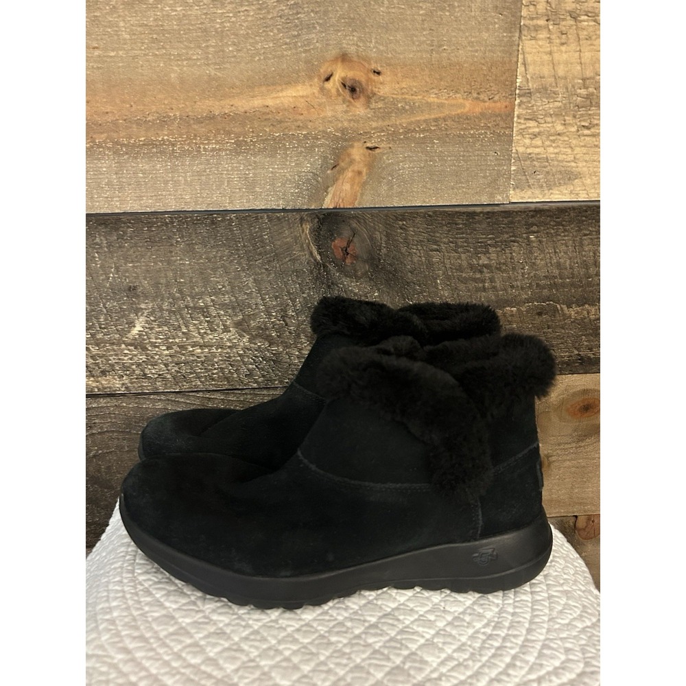 Womens 7‎ Skechers On the GO Joy Ankle Boots Black Suede Faux Fur Bootie 15501